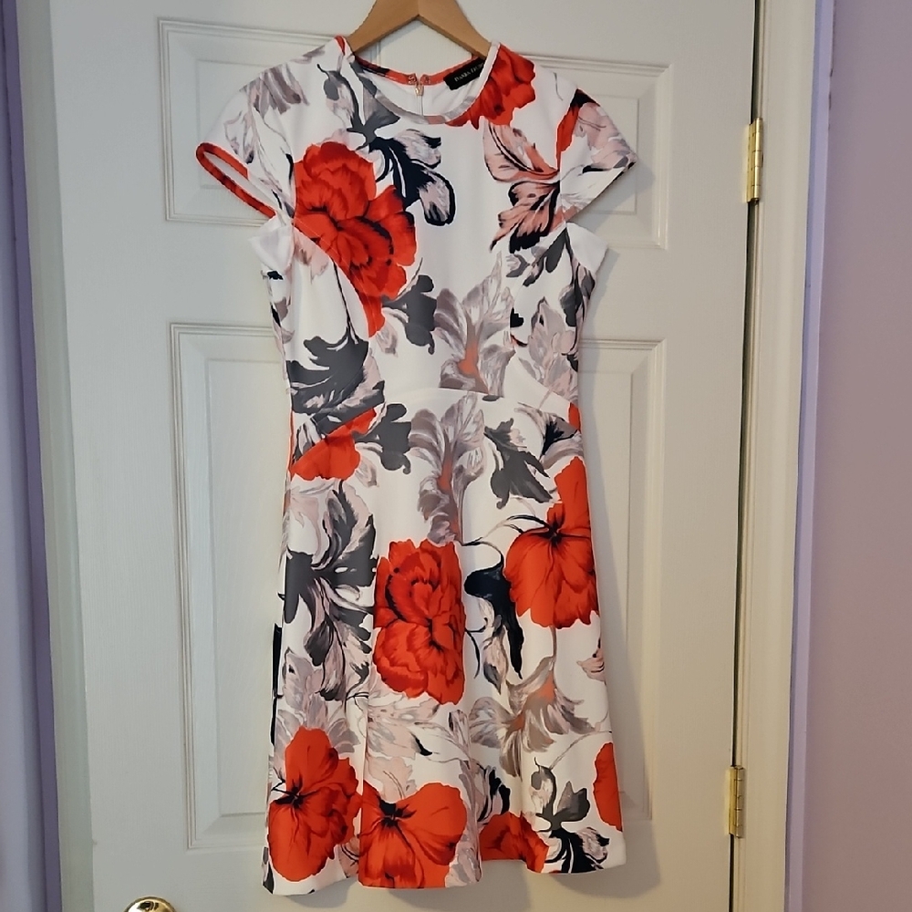 Floral Print Dress with Red and Black Accents